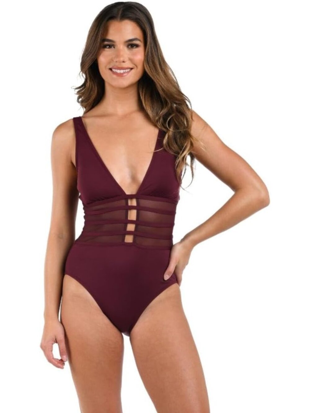 Island Goddess Mesh One-Piece Swimsuit - Stylish Over The Shoulder Design